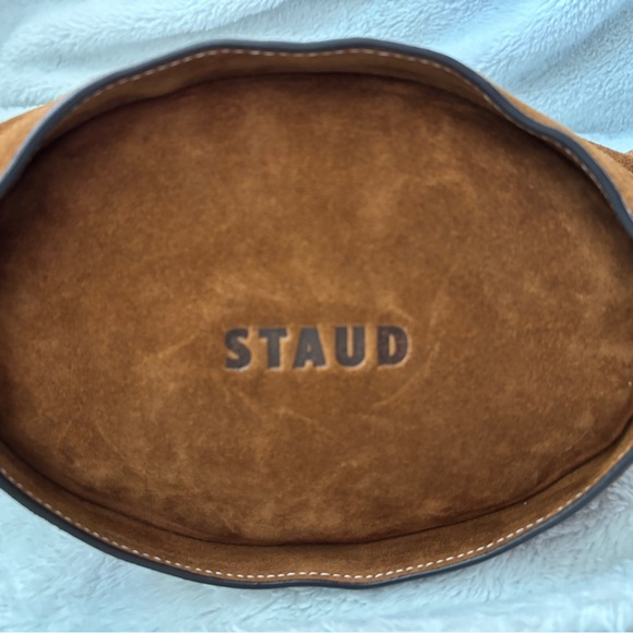 STAUD Tan Suede Shoulder Bag with Gold Handle - Picture 4 of 5